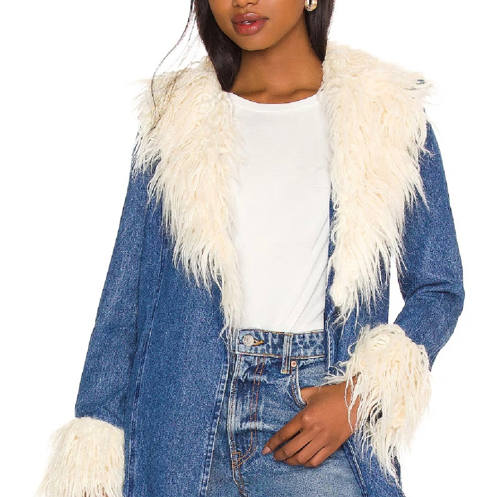 Show Me Your Mumu Penny Lane Faux Fur Denim Coat XS - Picture 3 of 3